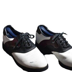 Men's Niblick White Black Burgundy Leather  Saddle Golf Shoes 9.5